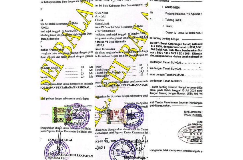  Diduga Surat Tanah Desa Sidomulyo Terbit Berkali-Kali, Mafia Tanah di Kab. Batu Bara Tidak Tersentuh Hukum? 