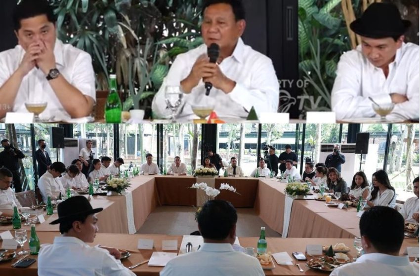  Menhan Prabowo Didampingi Menteri BUMN Bertemu Pebisnis Muda dan Influencer, Optimis Indonesia Emas 2045