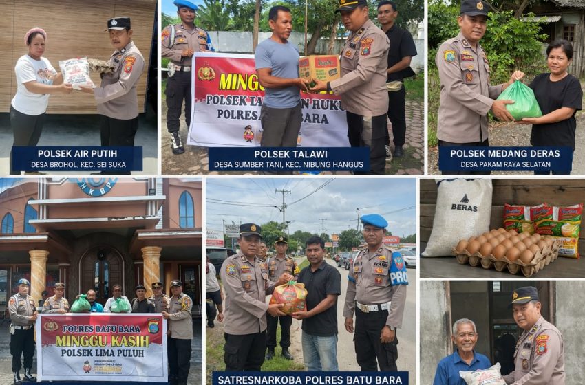  Polsek Se- Jajaran Polres Batu Bara Gelar Kegiatan “Minggu Kasih”, Salurkan Bantuan Sembako dan Edukasi Masyarakat