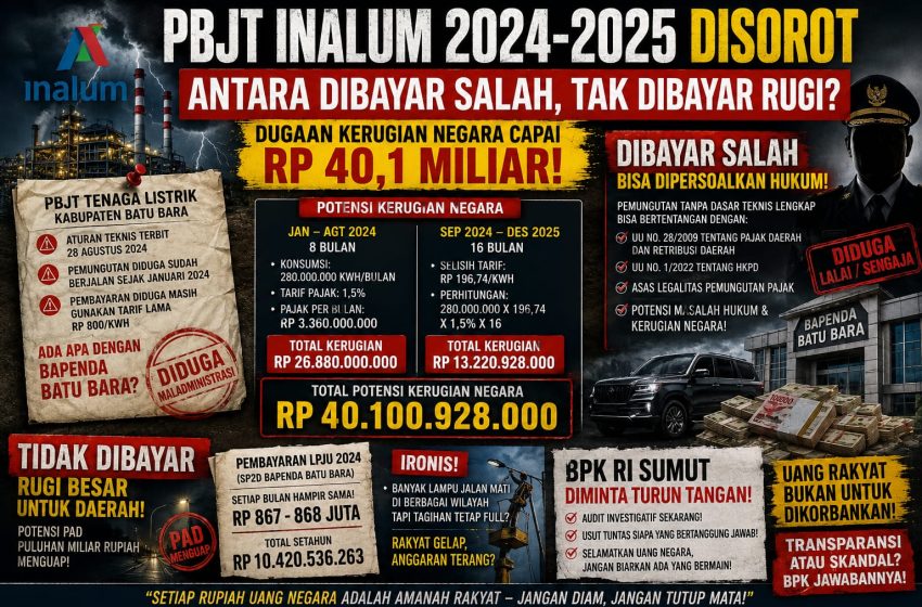  PBJT PT Inalum dan LPJU Batu Bara Disorot: Dibayar Administrasi Dipersoalkan, Tidak Dipungut PAD Terancam Hilang? Potensi Kerugian Negara Capai Rp40,1 Miliar