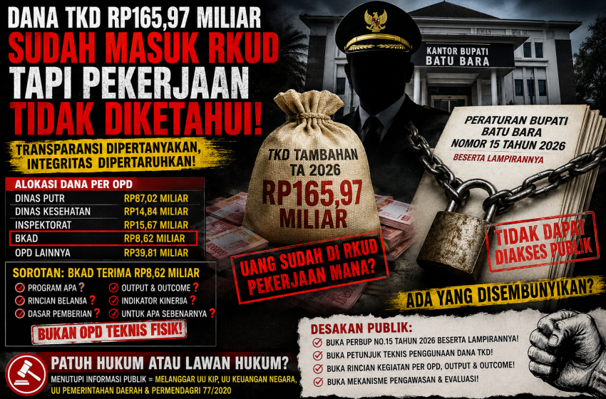  TKD Rp165,97 Miliar Sudah Masuk RKUD,Perbup No 15 Tahun 2026 Sulit di Akses, Transparansi Pemkab Batu Bara Dipertanyakan?