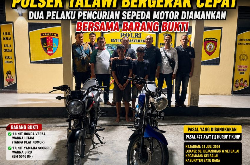  Polsek Talawi Ungkap Dua Kasus Curanmor dalam Sehari, Dua Terduga Pelaku dan Barang Bukti Berhasil Diamankan