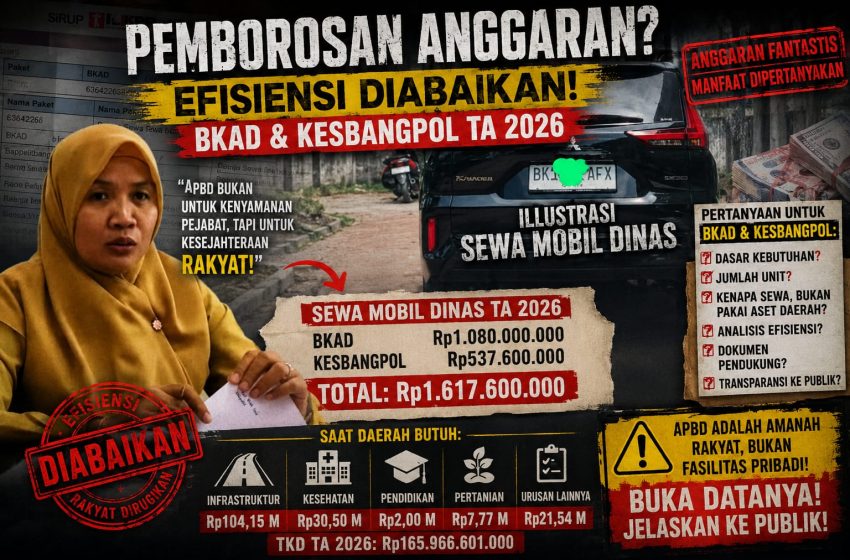  BKAD dan Kesbangpol Sewa Mobil Dinas Rp1,6 Miliar, Tak Berlogo Berpotensi Mengaburkan Pengawasan Publik dan Boros Anggaran