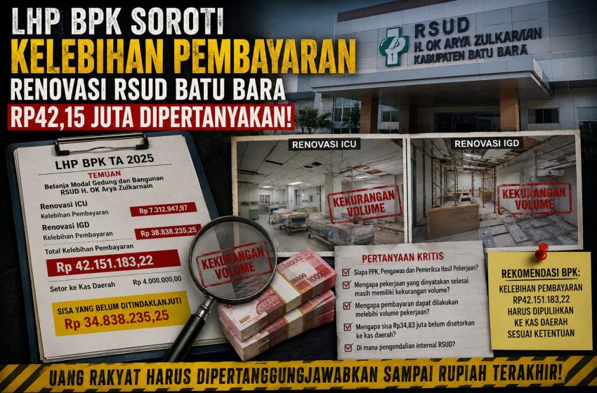  LHP BPK Soroti Kelebihan Pembayaran Renovasi RSUD Batu Bara Rp42,15 Juta, Sisa Rp34,83 Juta Dipertanyakan